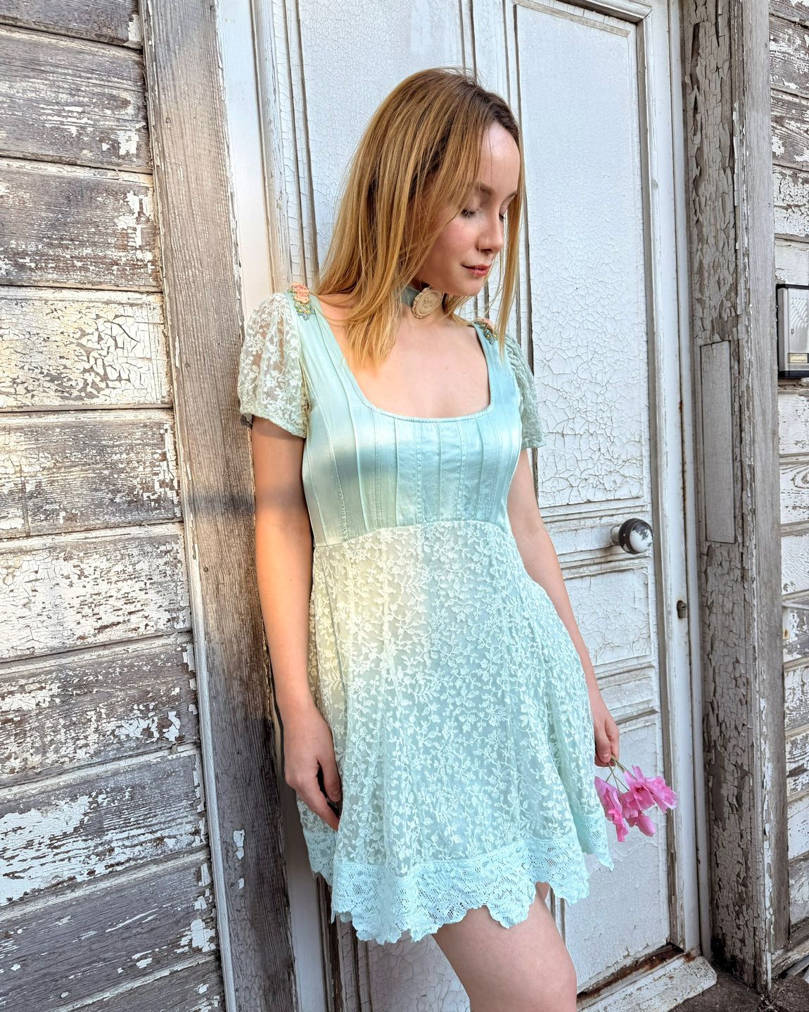 LoveShackFancy Turkuaz İpek Elbise — görsel 6/7