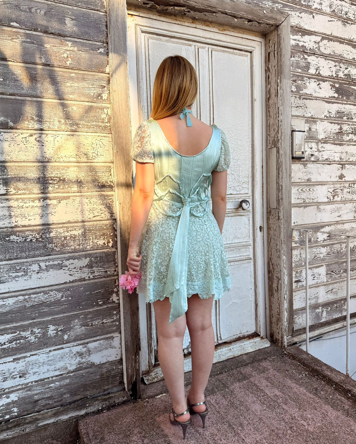 LoveShackFancy Turkuaz İpek Elbise — görsel 5/7