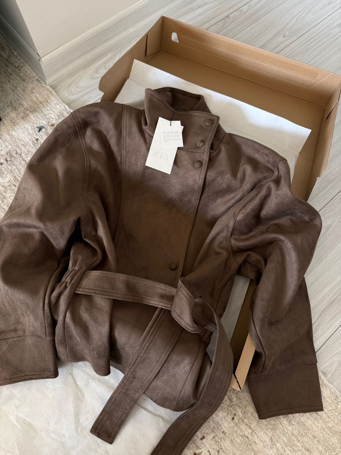 Zara kemerli suni süet ceket — görsel 10/13