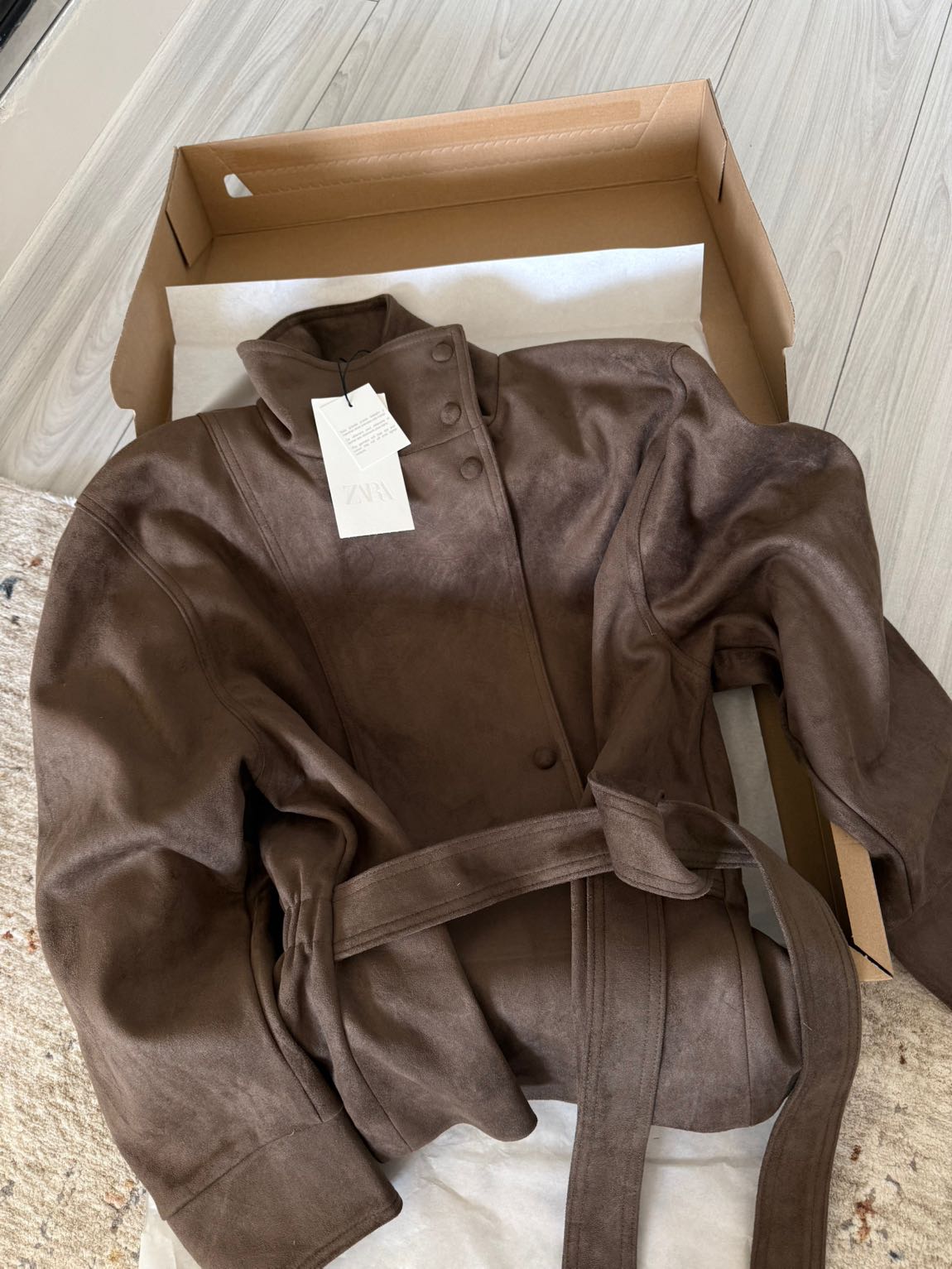Zara kemerli suni süet ceket — görsel 11/13