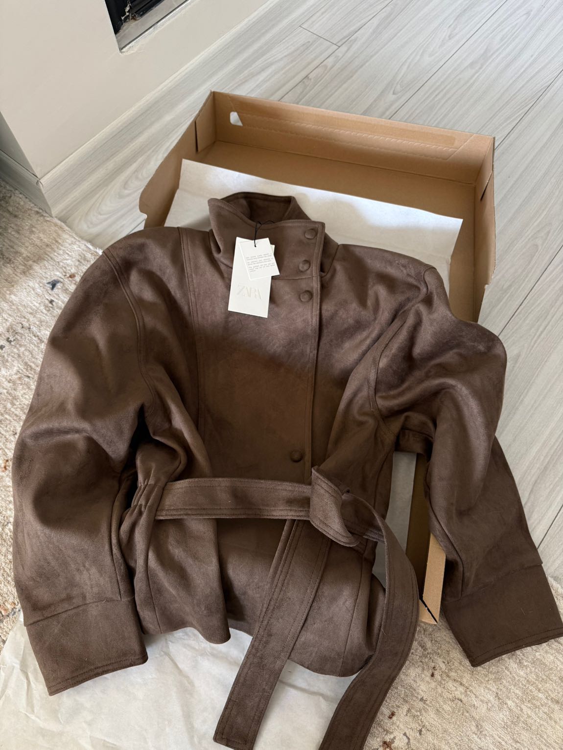 Zara kemerli suni süet ceket — görsel 9/13