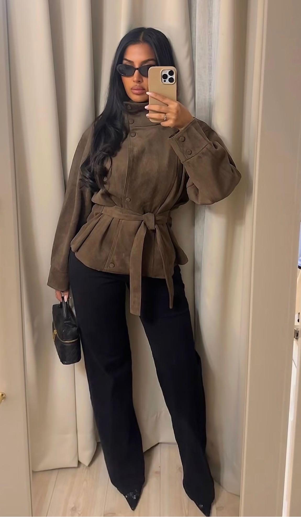 Zara kemerli suni süet ceket — görsel 4/13