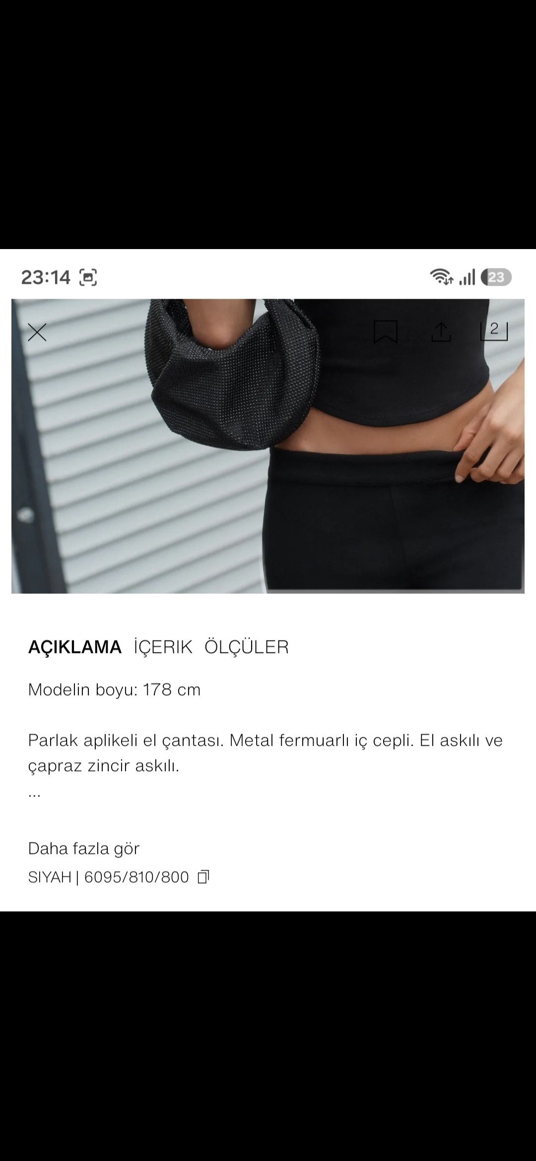 Zara Siyah Taşlı Çanta — görsel 10/14