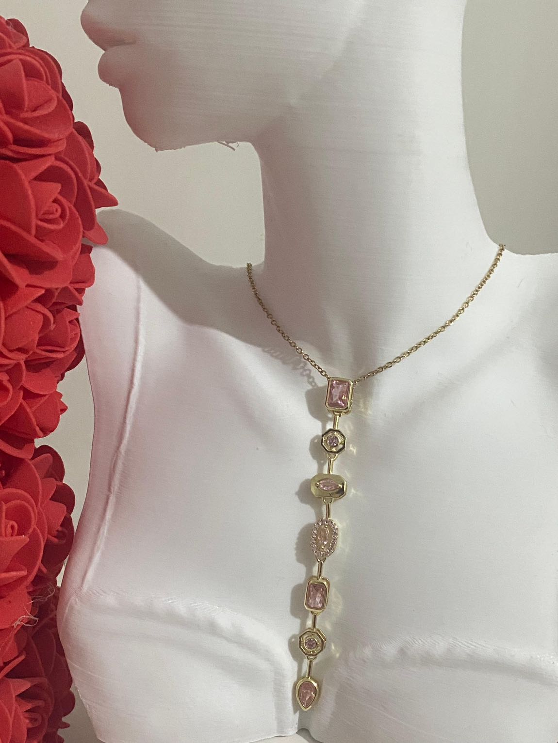Altın Kaplama Rose Taşlı Kolye — görsel 2/2