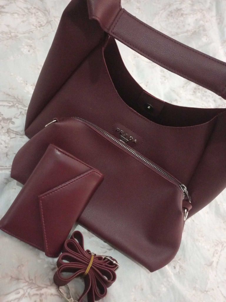 Prada Bordo Çanta Seti — görsel 6/6