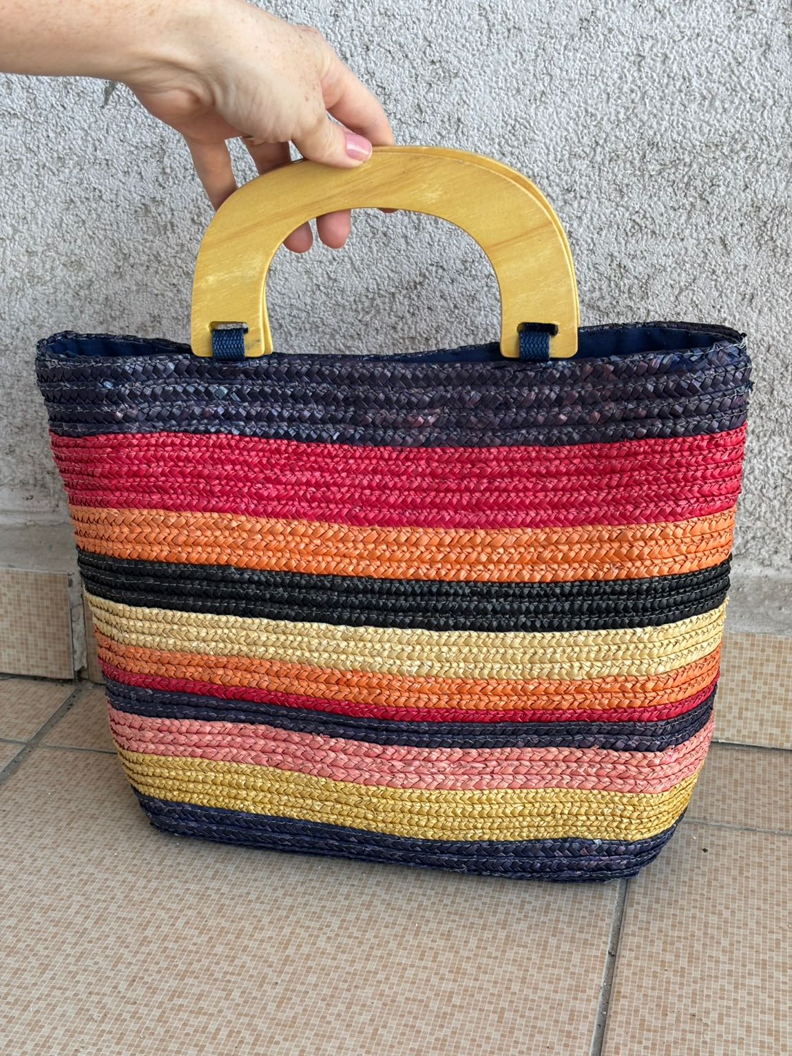 Hasır Çizgili tote Çanta — görsel 3/7