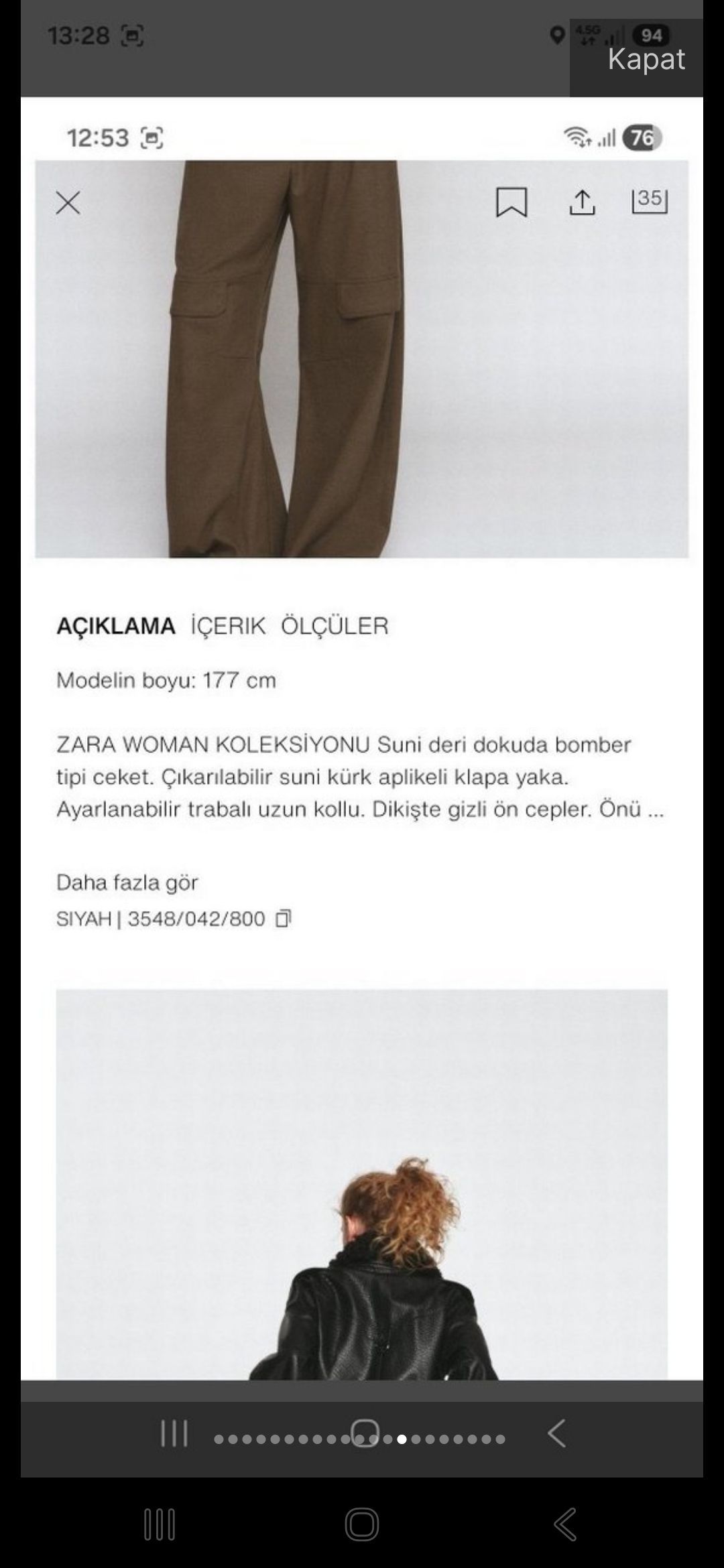 Zara Siyah Suni Deri Ceket — görsel 14/19
