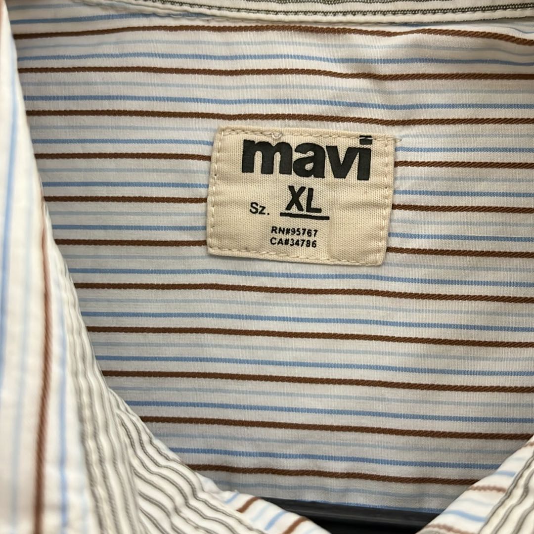 Mavi %100 Pamuk Çizgili Erkek Gömlek — görsel 3/11