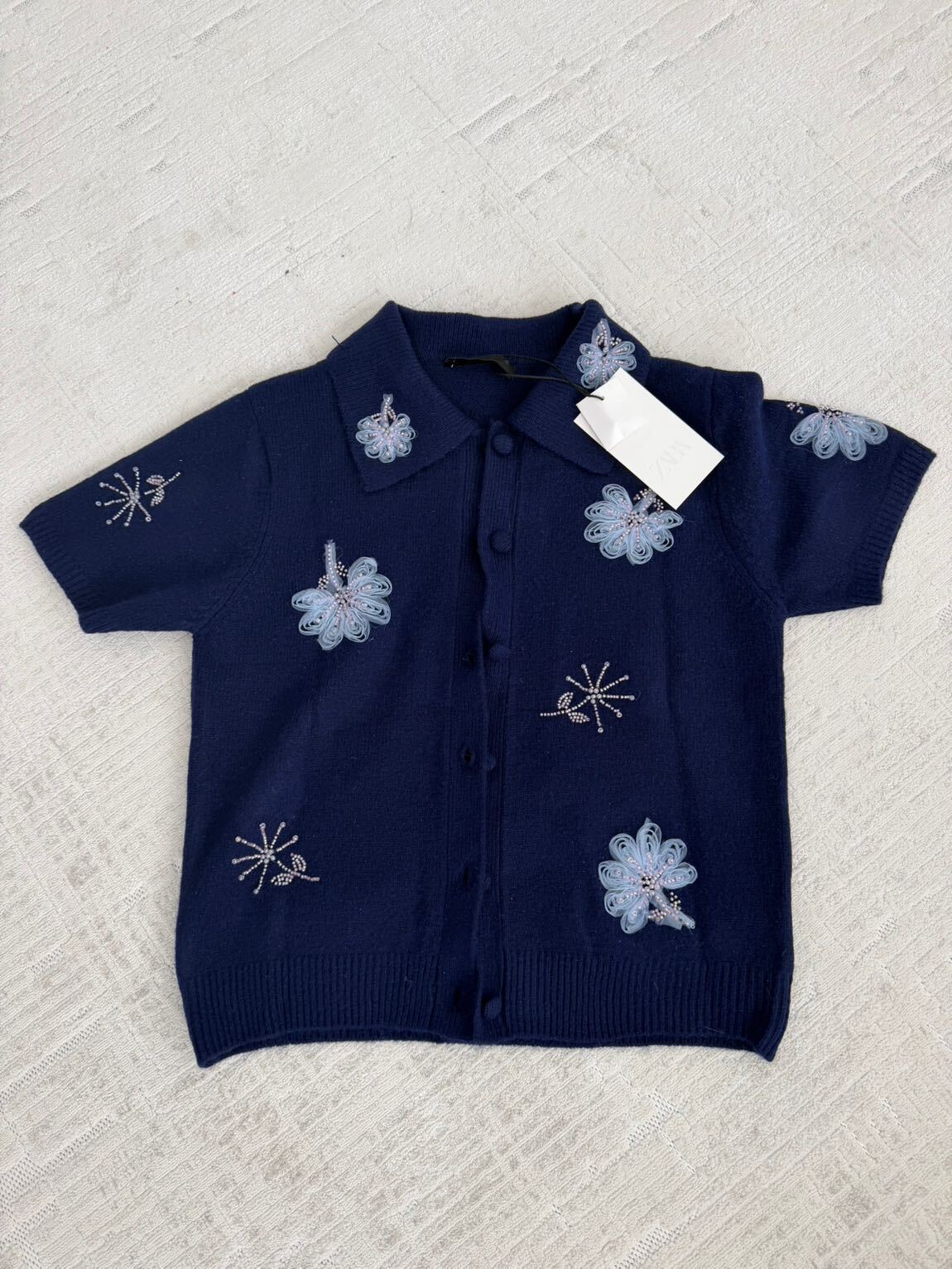 Zara Lacivert Çiçek Desenli Hırka — görsel 10/10