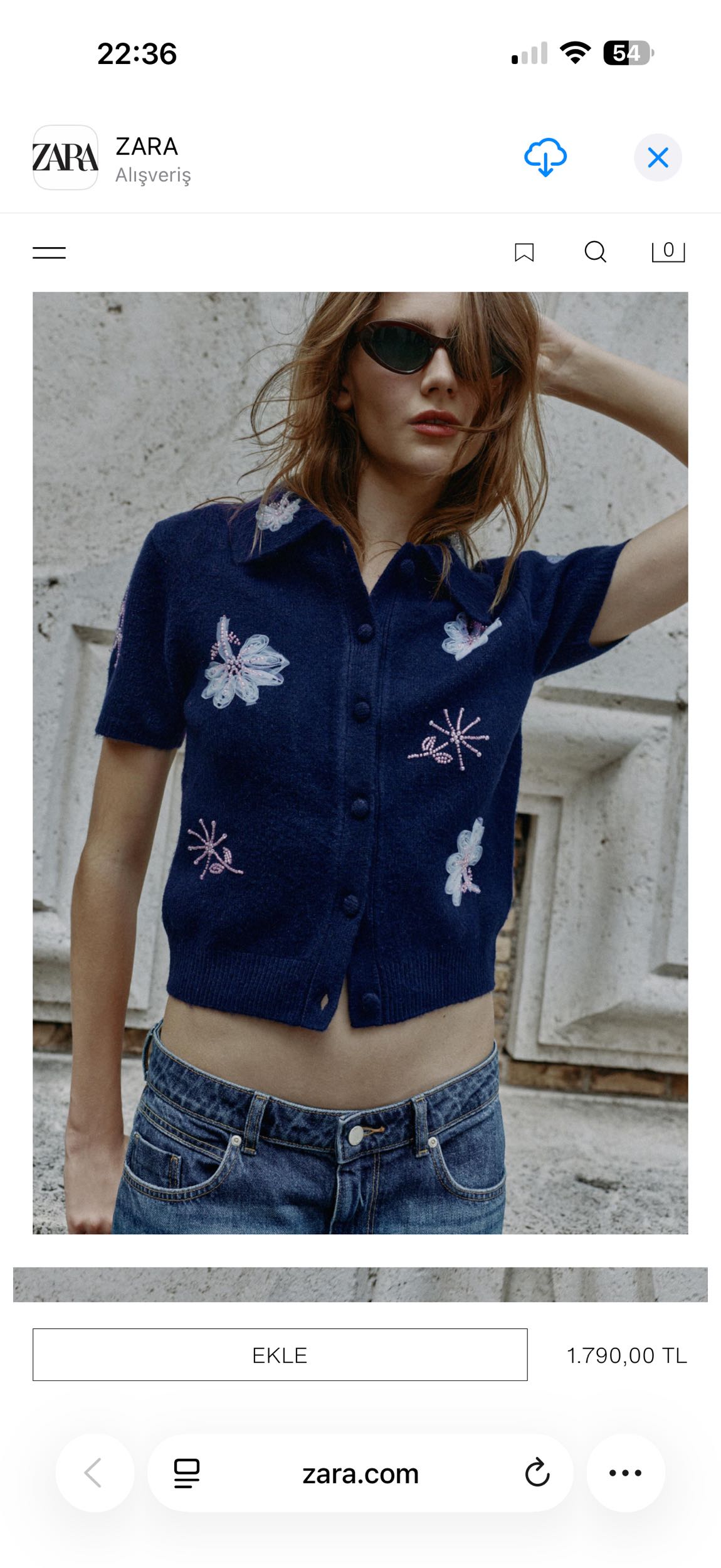 Zara Lacivert Çiçek Desenli Hırka — görsel 3/10
