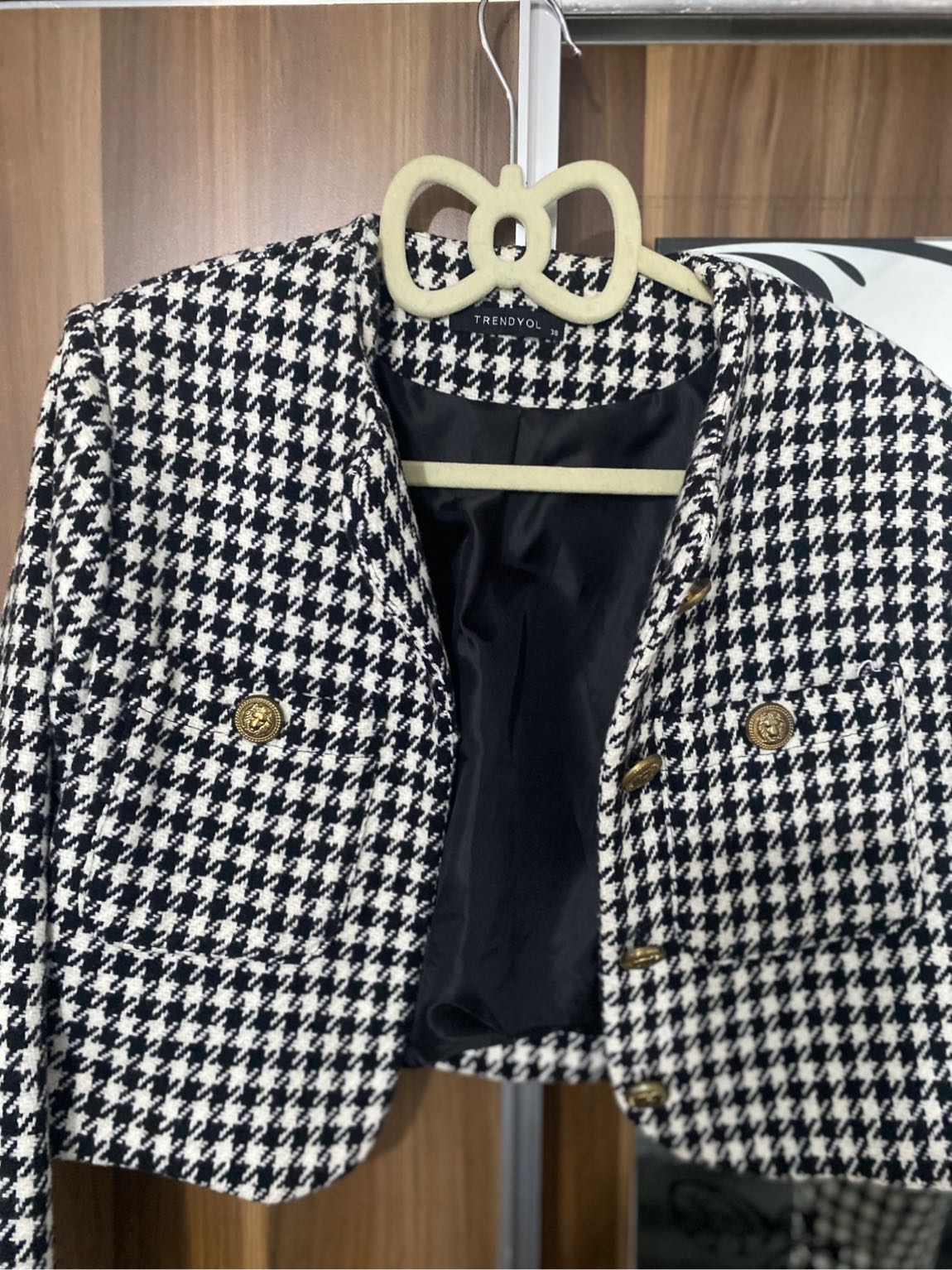 Ekoseli Ceket Etek Takım ceket kısa crop — görsel 5/7