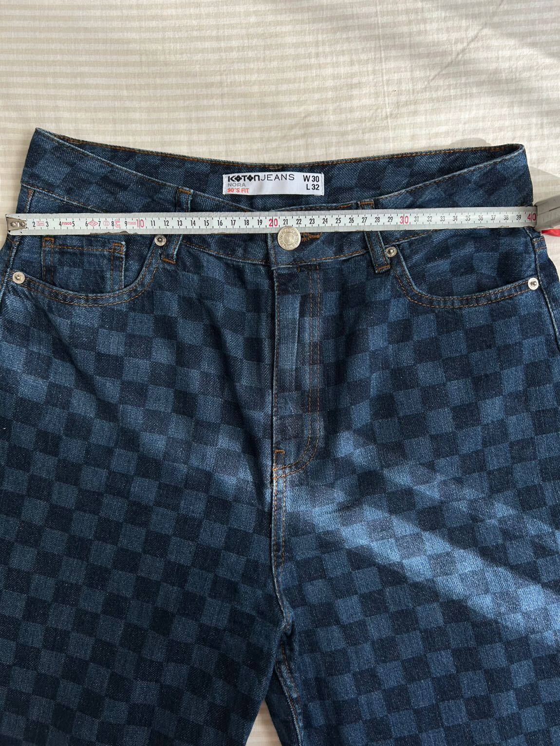 Koton Wide Leg Kare Desenli Kot Pantolon — görsel 2/3