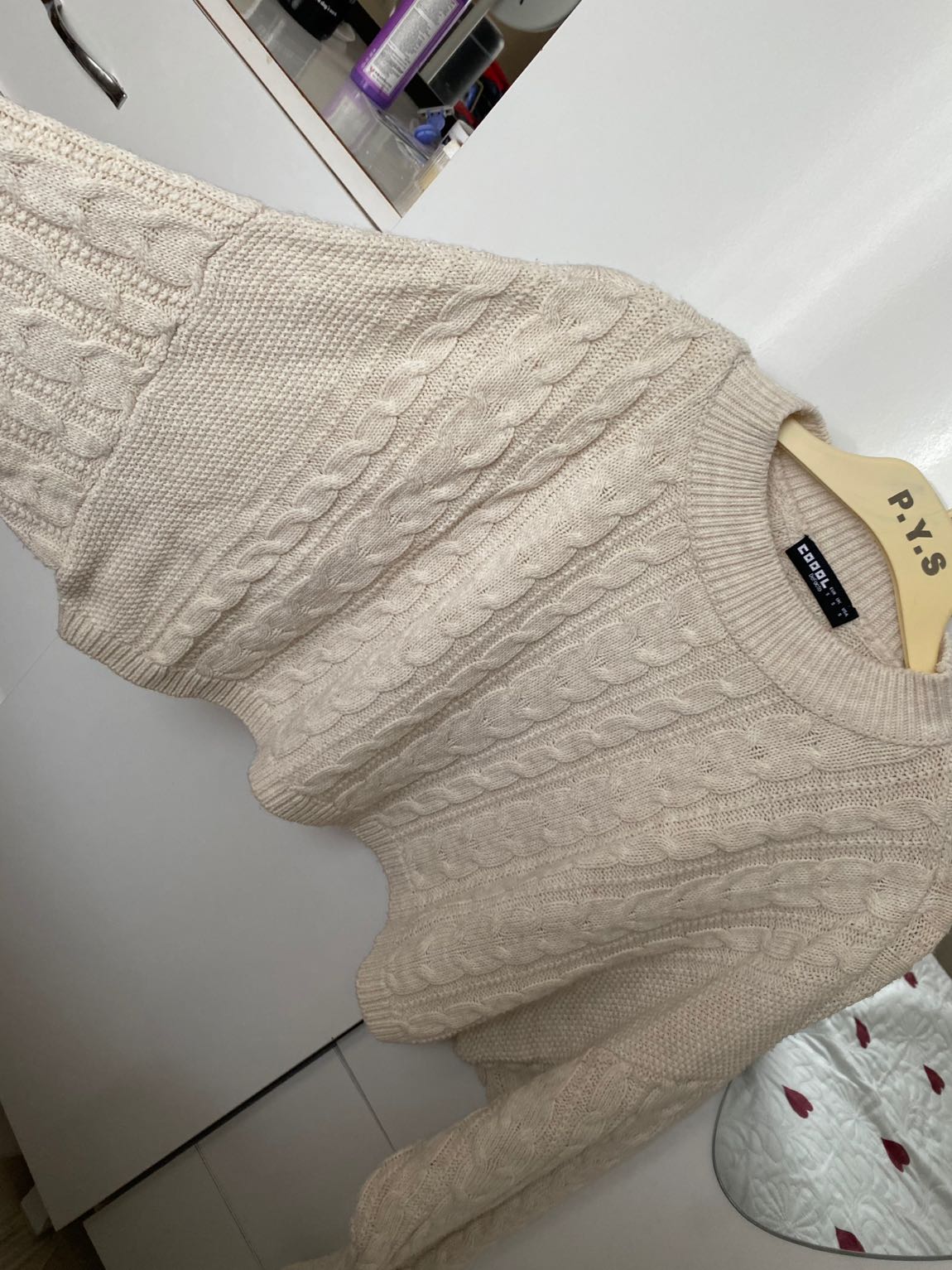 Bej Örgülü Crop Kazak — görsel 4/4