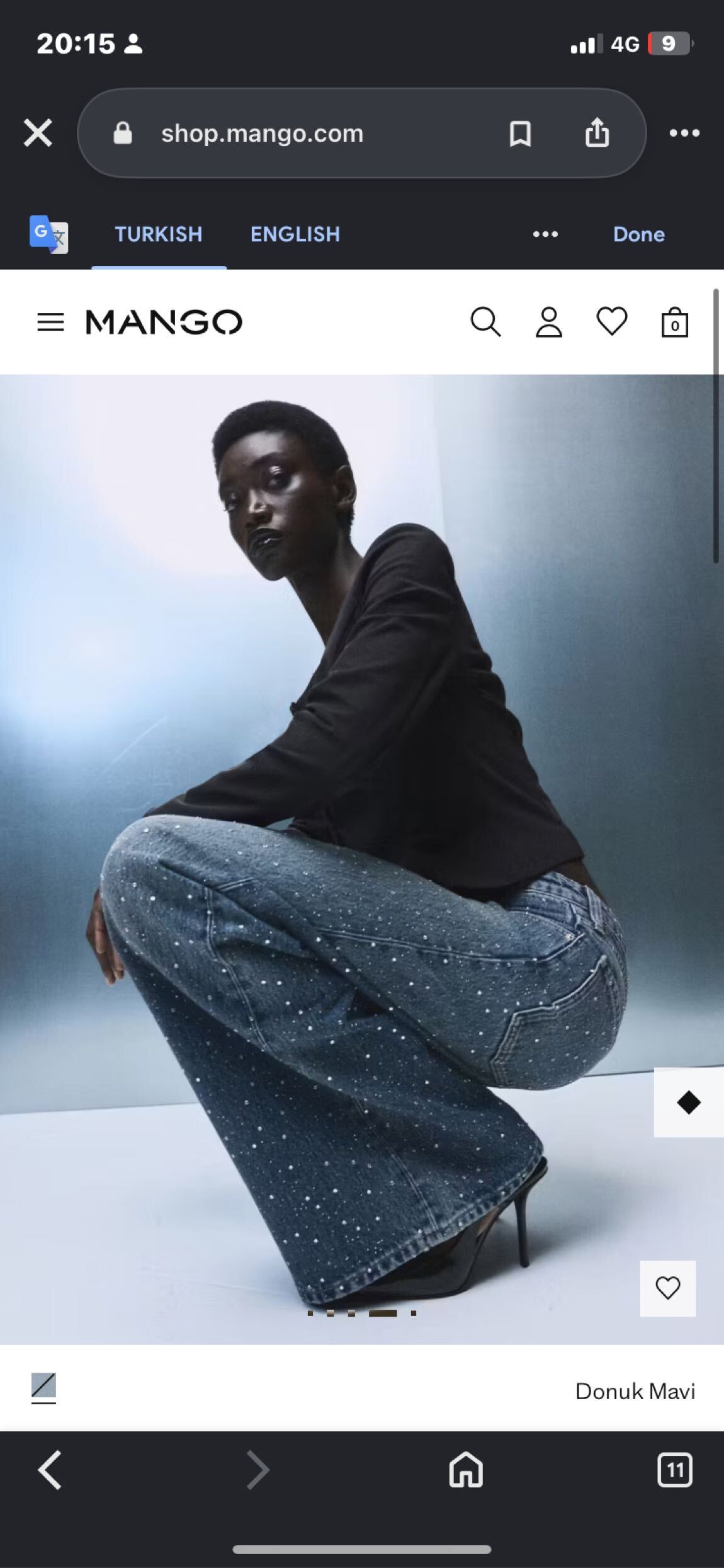 Mango Taşlı Geniş Paça Jean Pantolon — görsel 5/7