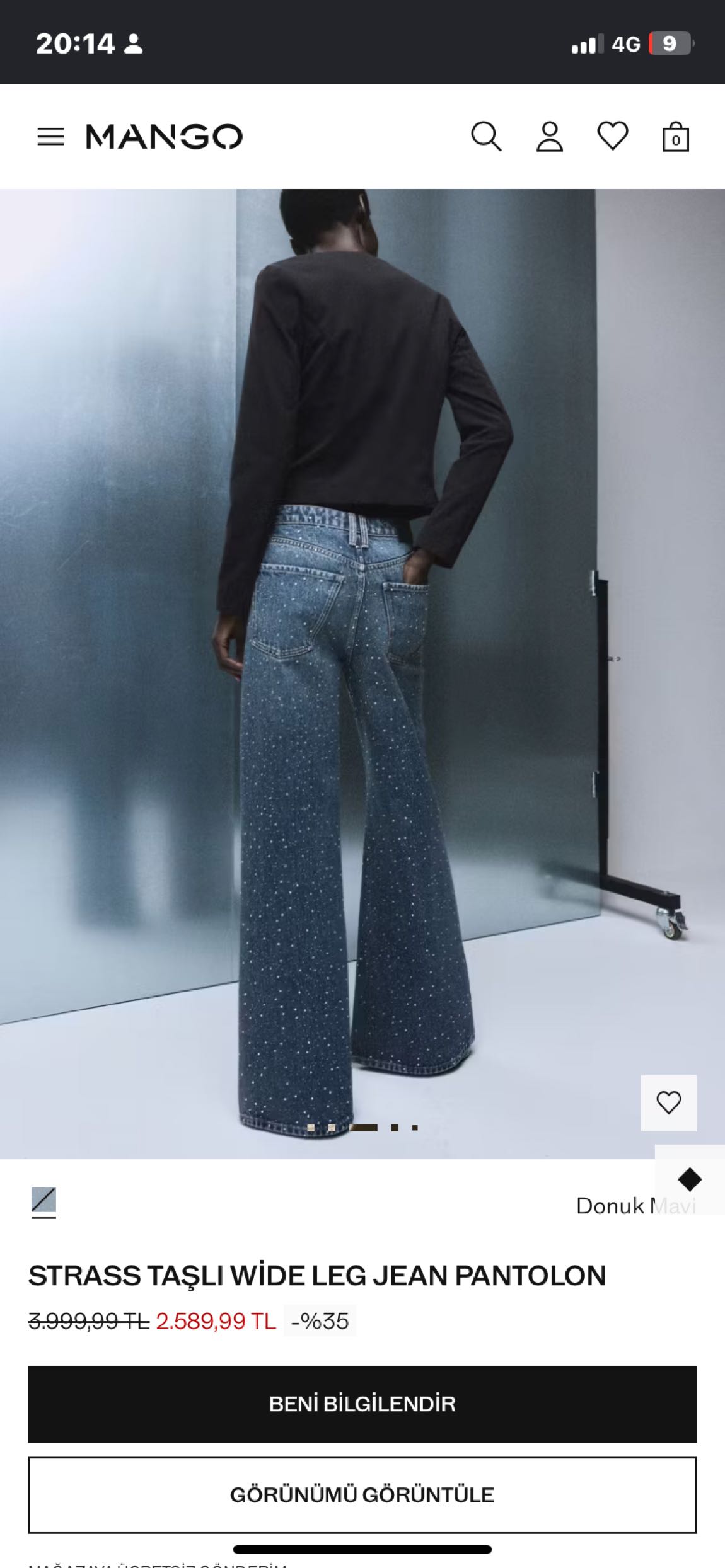 Mango Taşlı Geniş Paça Jean Pantolon — görsel 3/7
