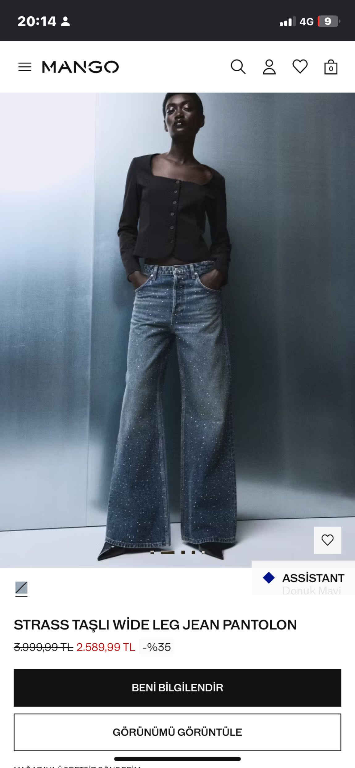 Mango Taşlı Geniş Paça Jean Pantolon — görsel 2/7