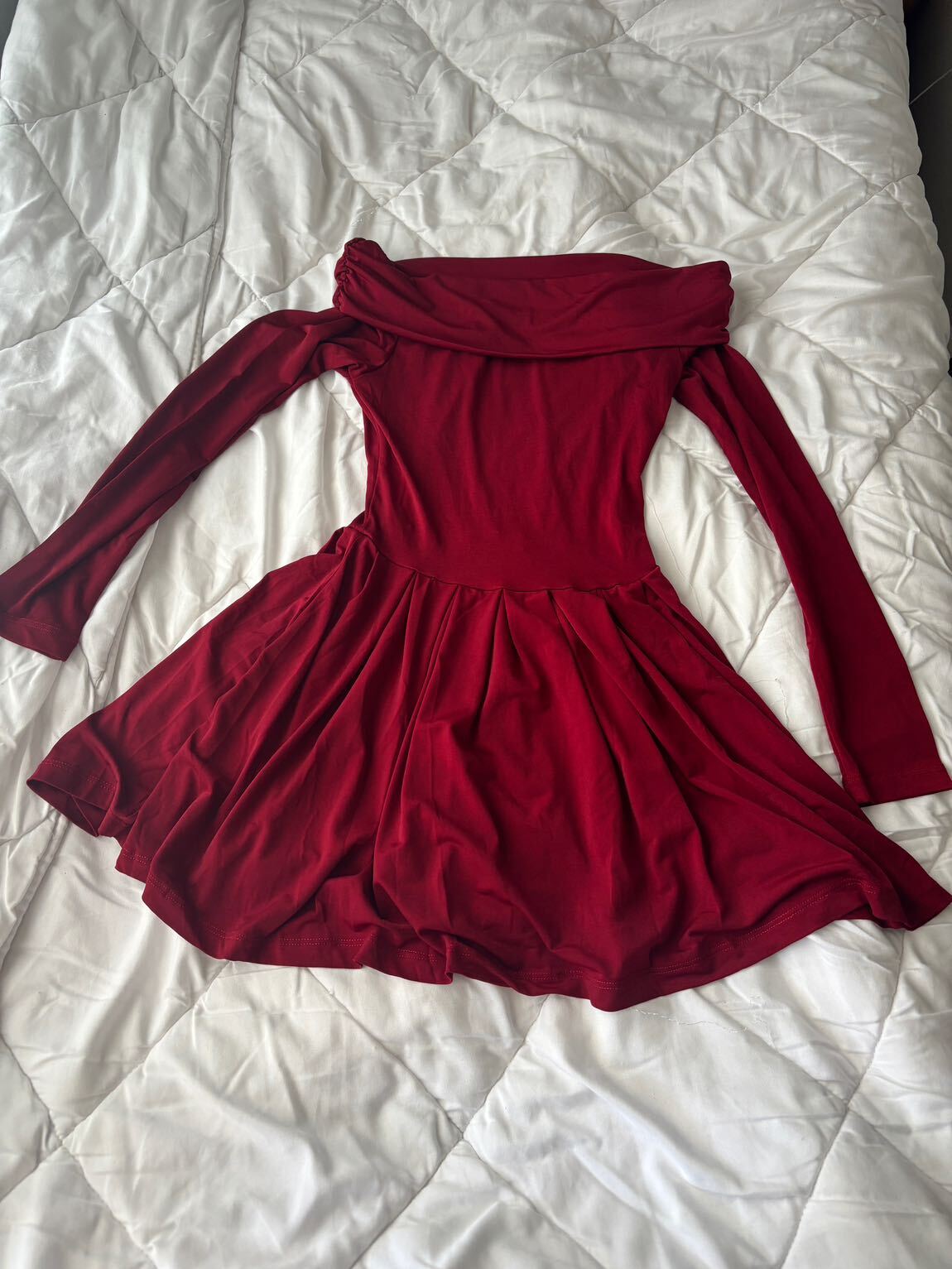 Bordo Madonna Yaka Mini Elbise — görsel 3/3
