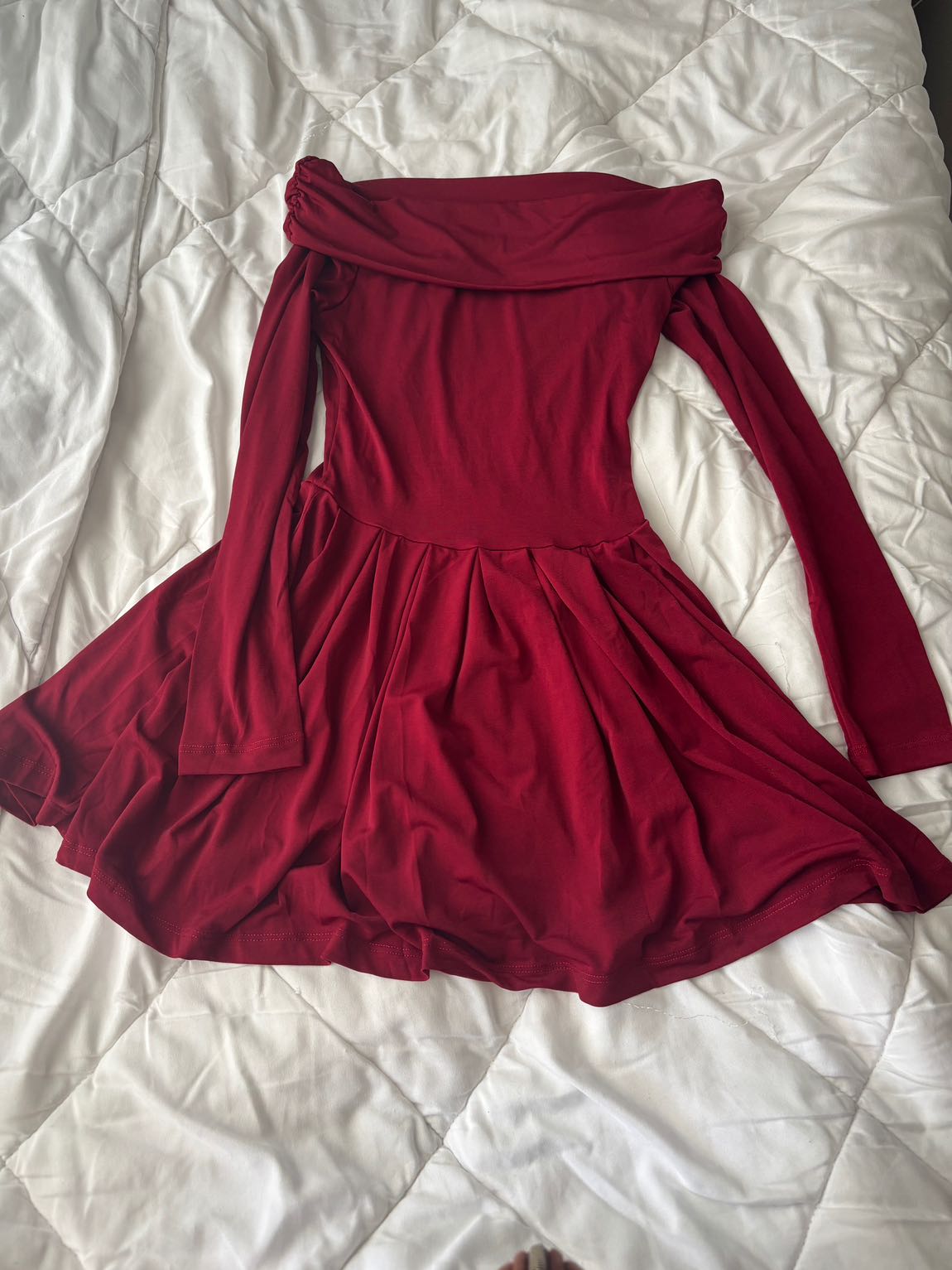 Bordo Madonna Yaka Mini Elbise — görsel 2/3