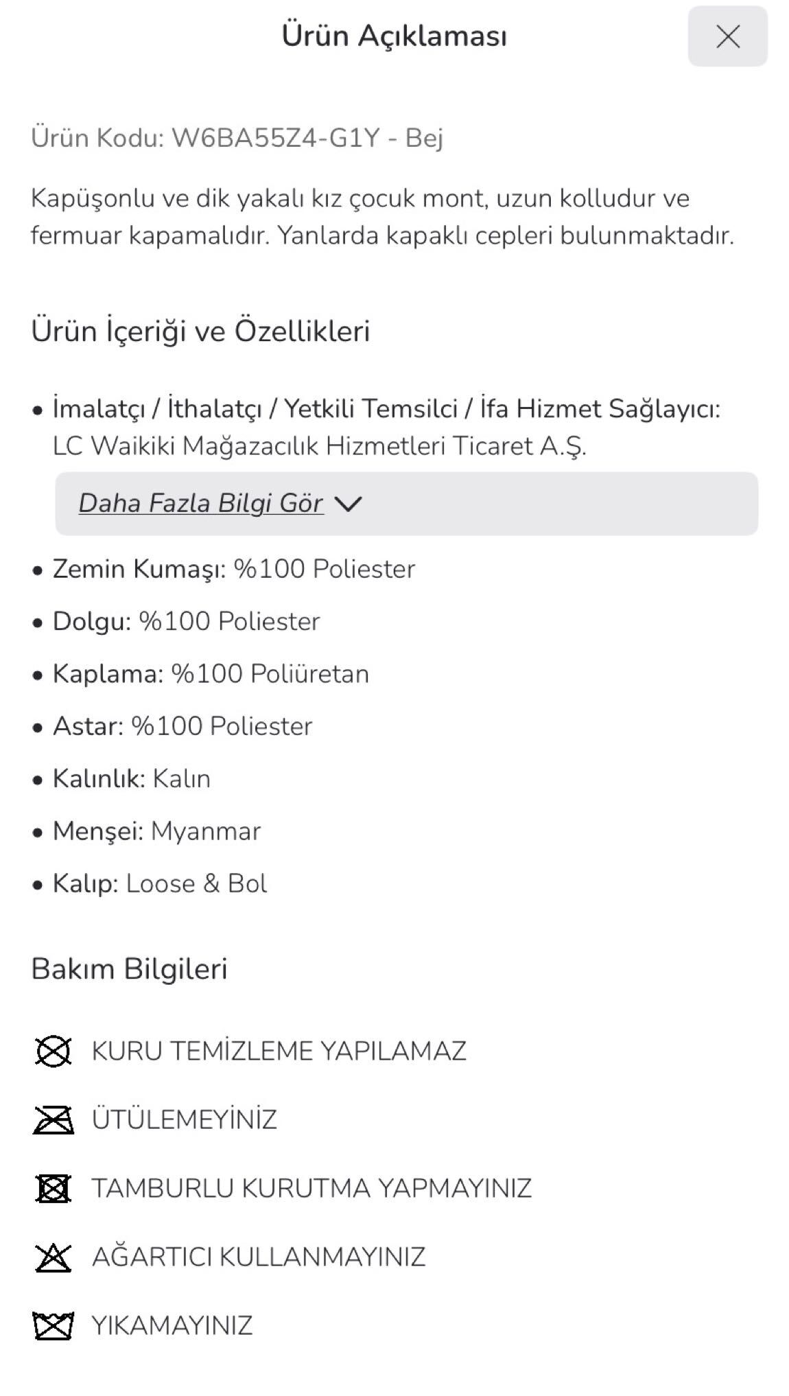 LCW Kids Şişme Mont — görsel 7/7