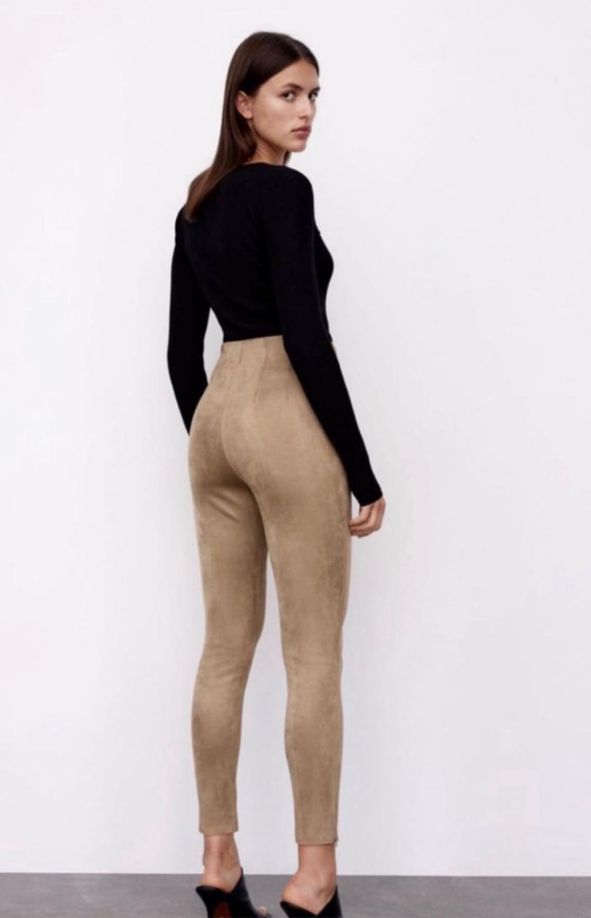 Zara Bej Süet Pantolon Tayt — görsel 2/8