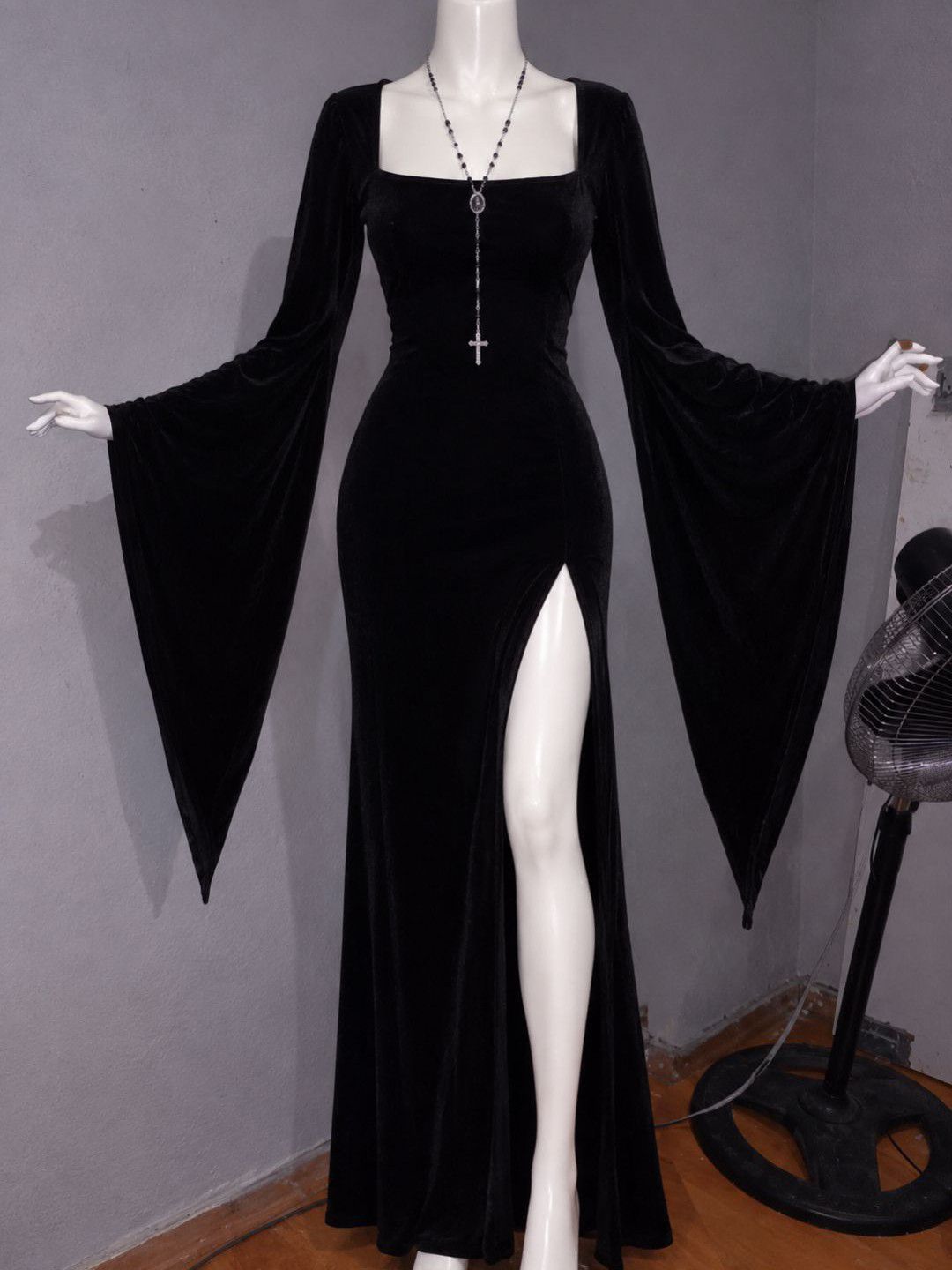 gotik elbise kadife siyah y2k — görsel 3/7