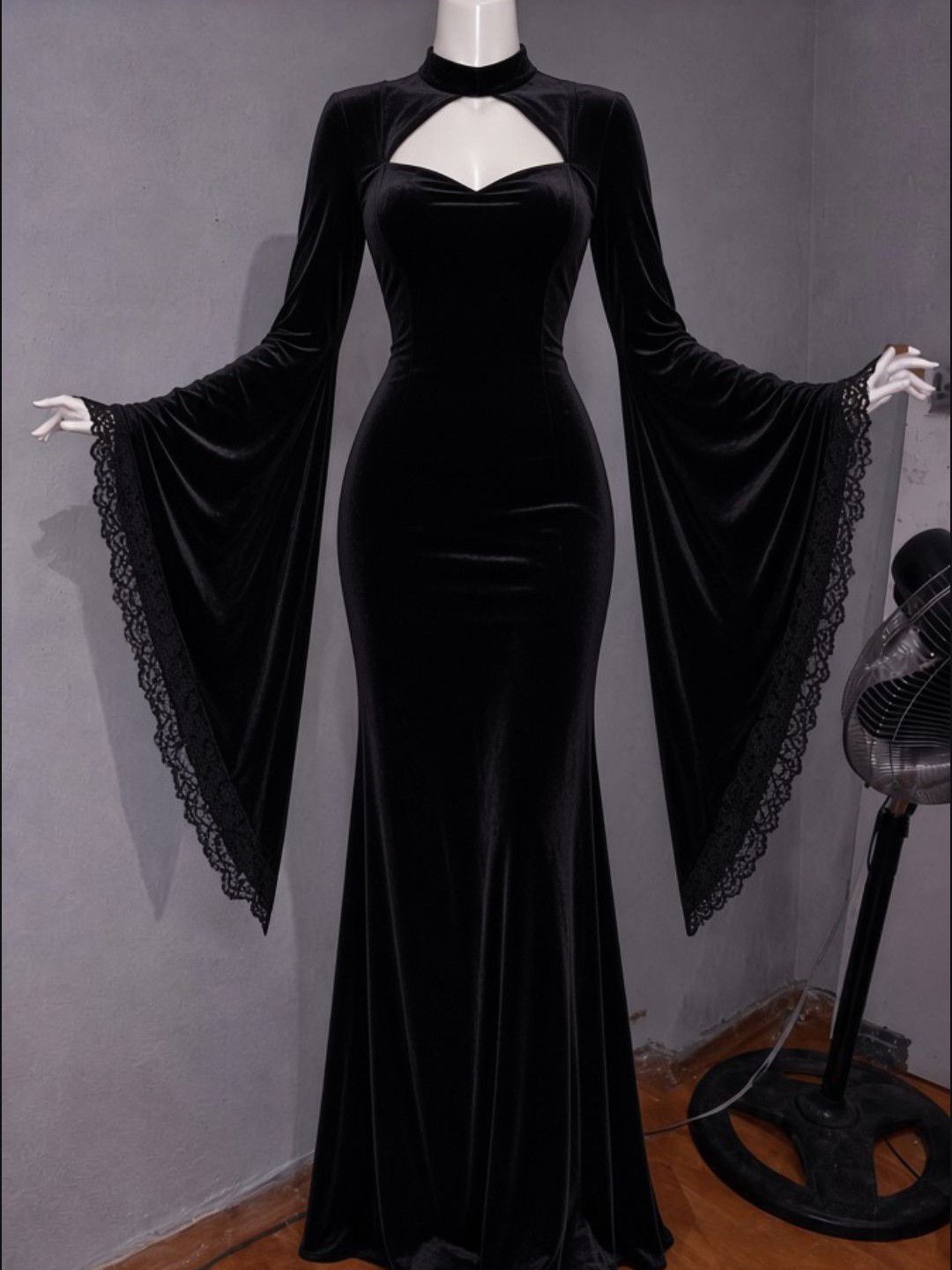 gotik elbise kadife siyah y2k — görsel 5/7