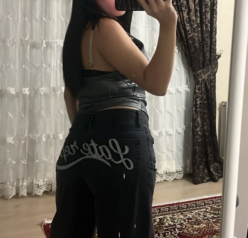 Bershka Siyah Yazılı Jean — görsel 3/7