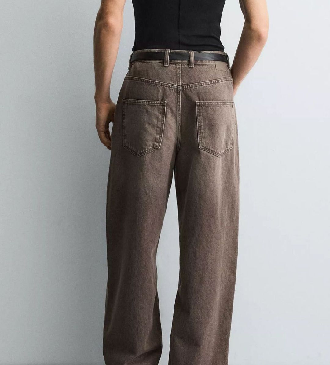 Zara Kahverengi Bol Paça Kot Pantolon — görsel 3/3