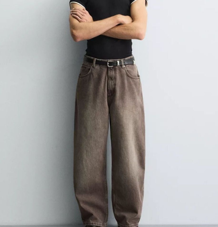 Zara Kahverengi Bol Paça Kot Pantolon — görsel 2/3