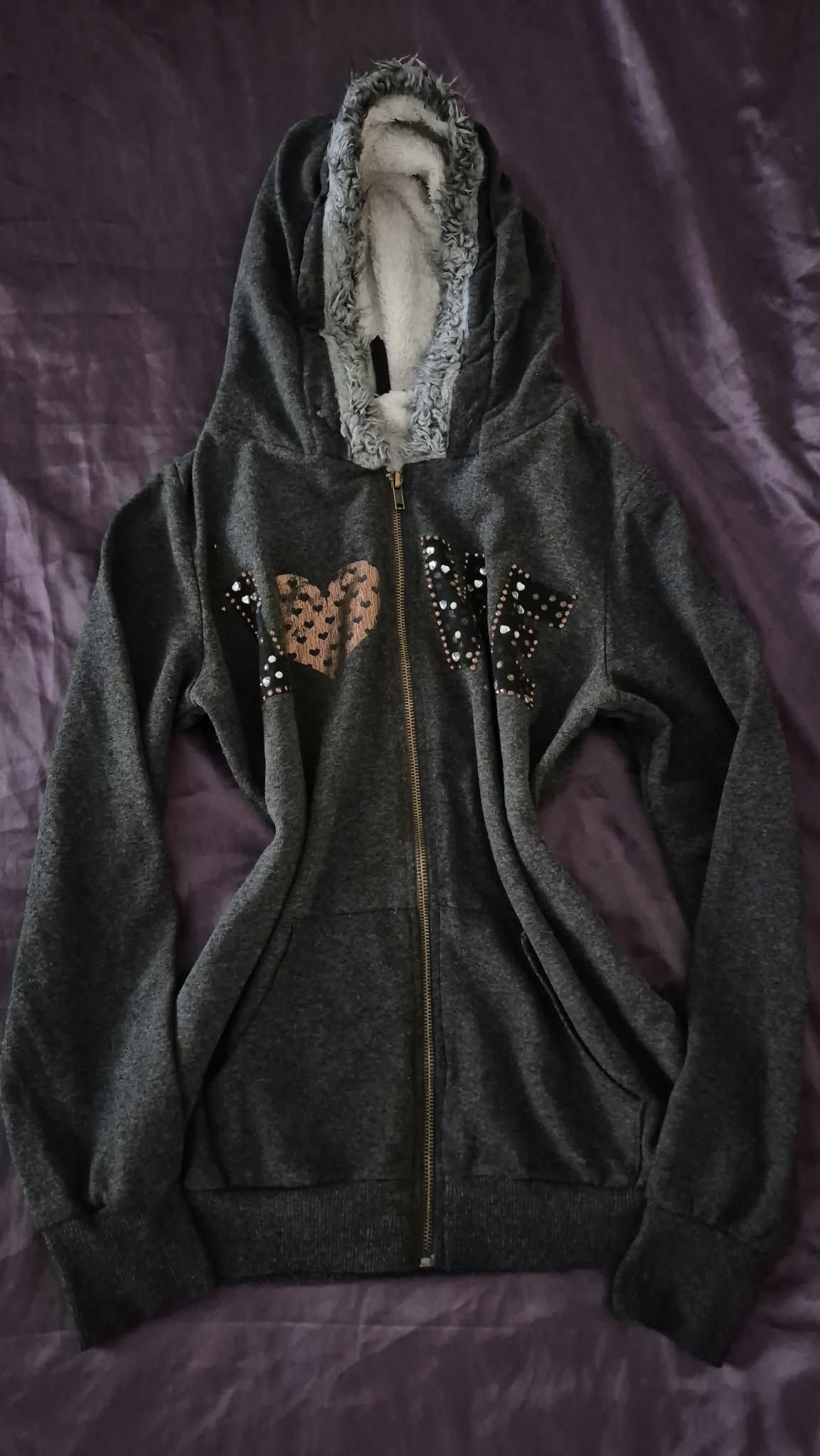 y2k İçi Für Layered Füme Hoddie Mont — görsel 1/8