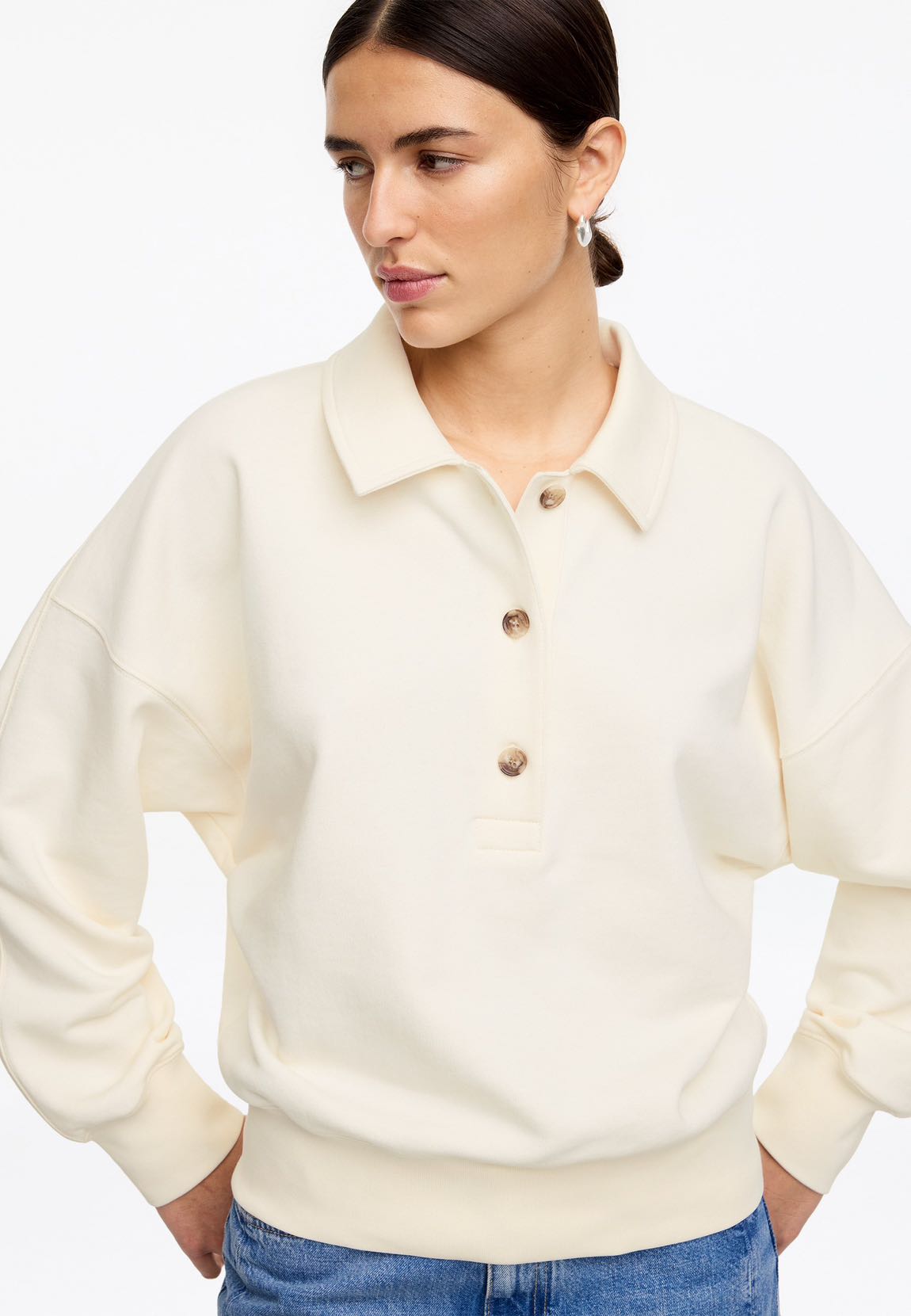 ARKET Krem Polo Yaka Sweatshirt — görsel 3/5