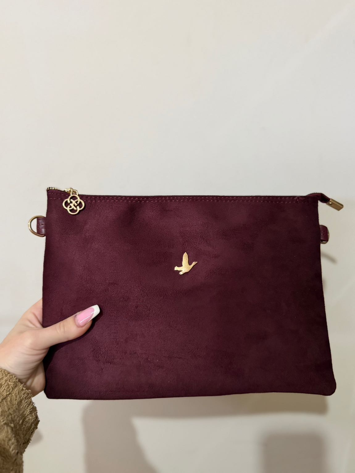 Bordo Kuş Figürlü Portföy Çanta — görsel 2/2