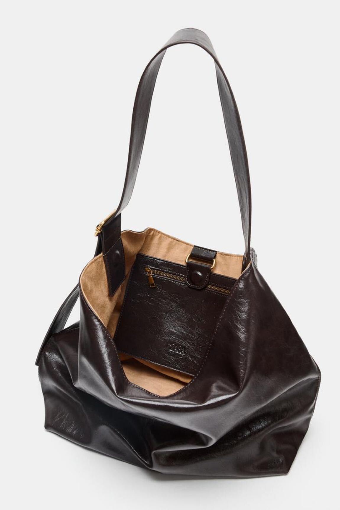 Zara kahverengi shopper çanta — görsel 3/6
