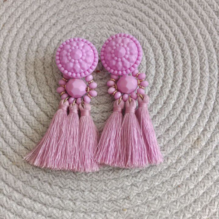 H&M Pembe Püsküllü Bohem Sallantılı Küpe — görsel 2/5