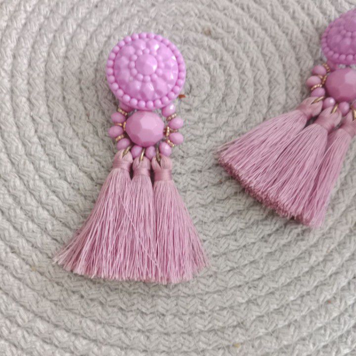 H&M Pembe Püsküllü Bohem Sallantılı Küpe — görsel 4/5