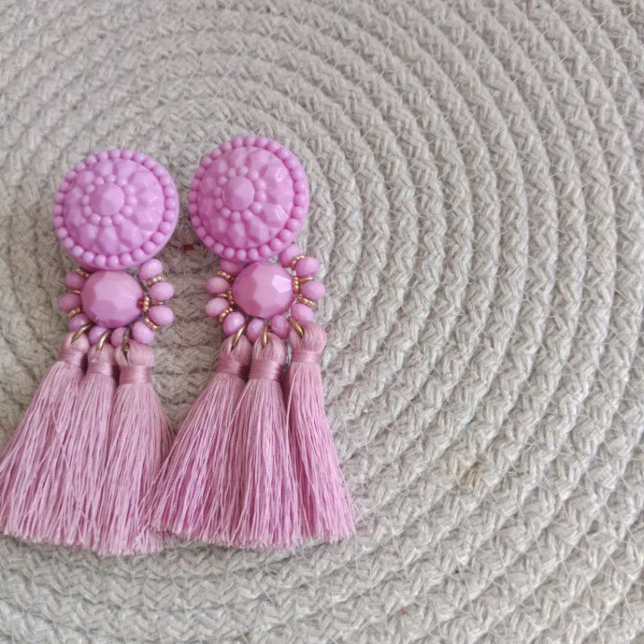 H&M Pembe Püsküllü Bohem Sallantılı Küpe — görsel 3/5