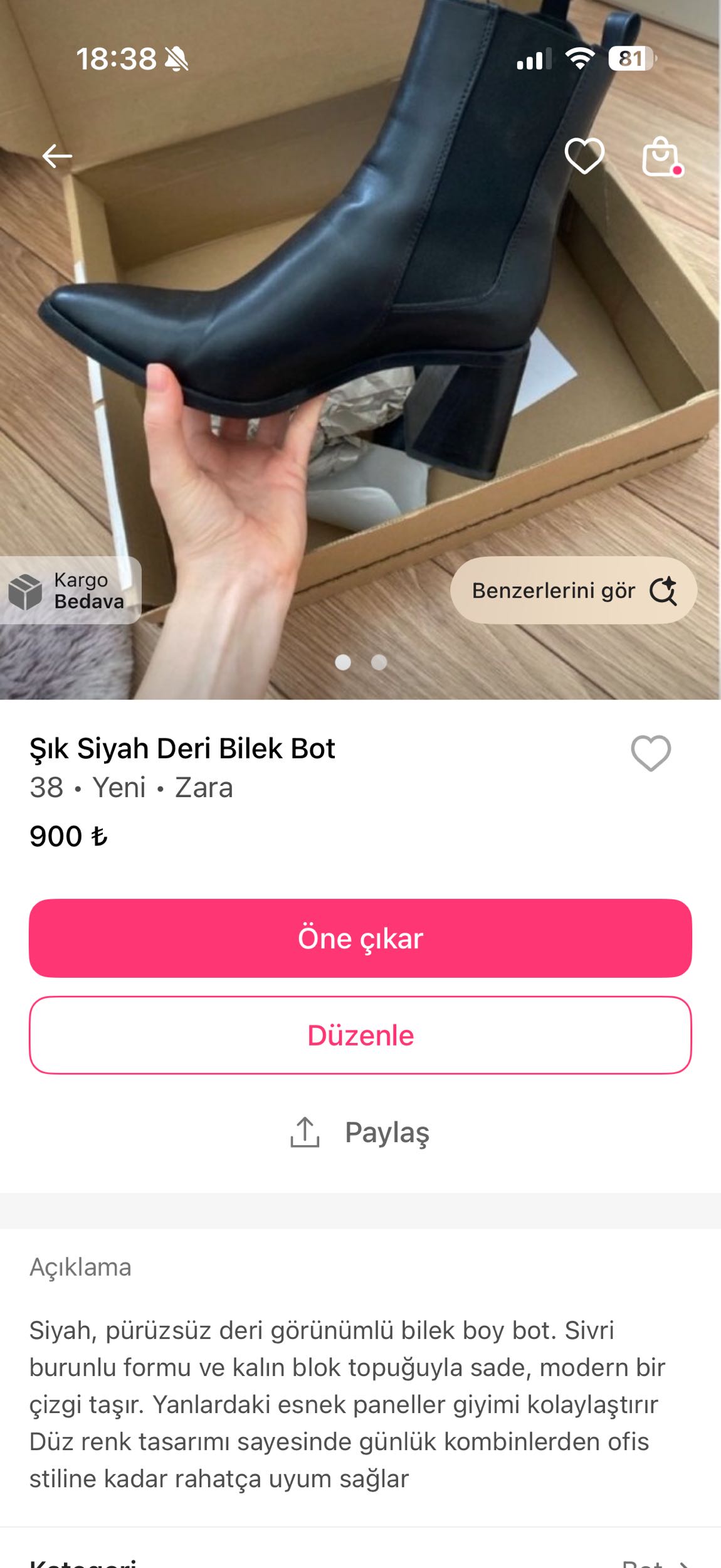 Zara siyah topuklu bot — görsel 8/8