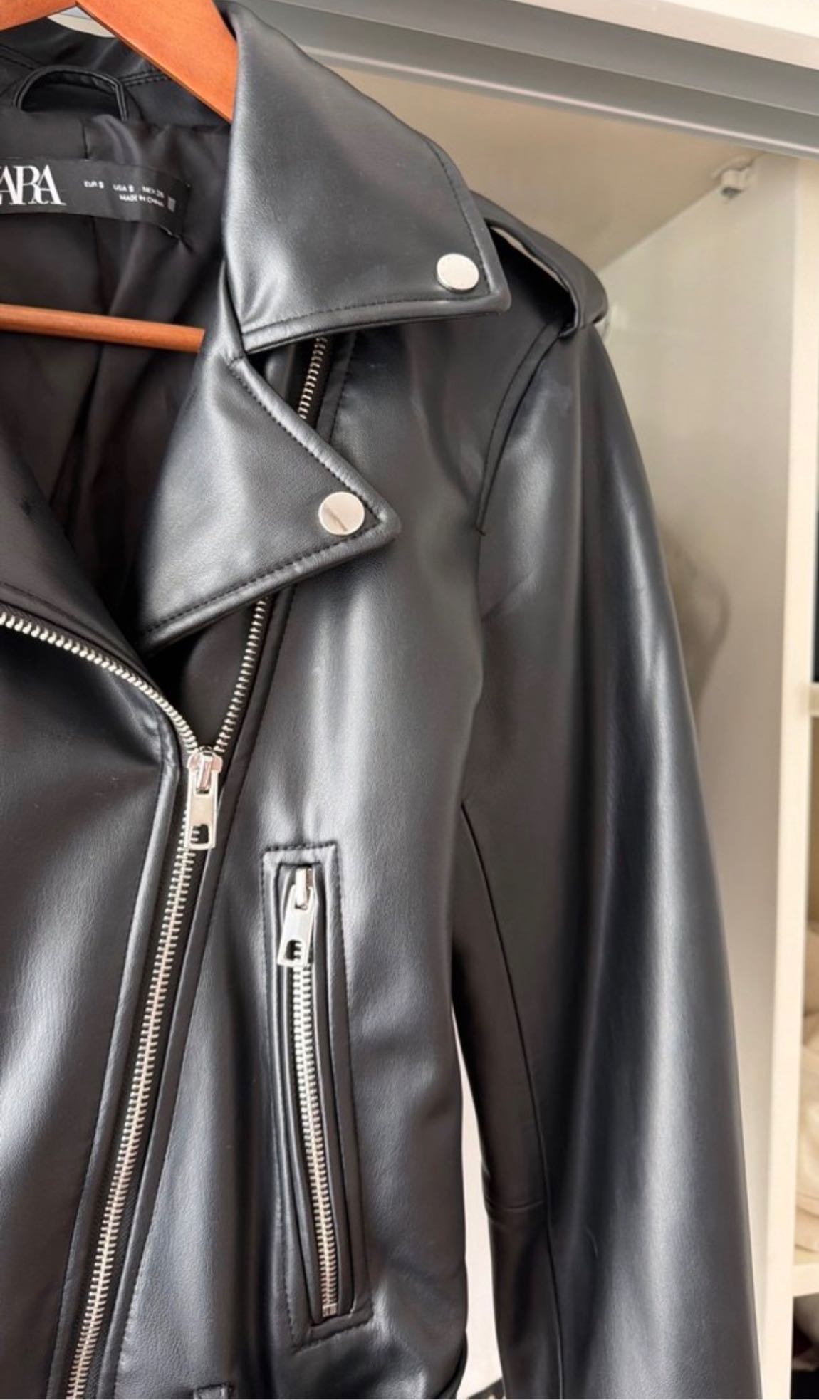 Zara Siyah Deri Biker Ceket — görsel 5/10