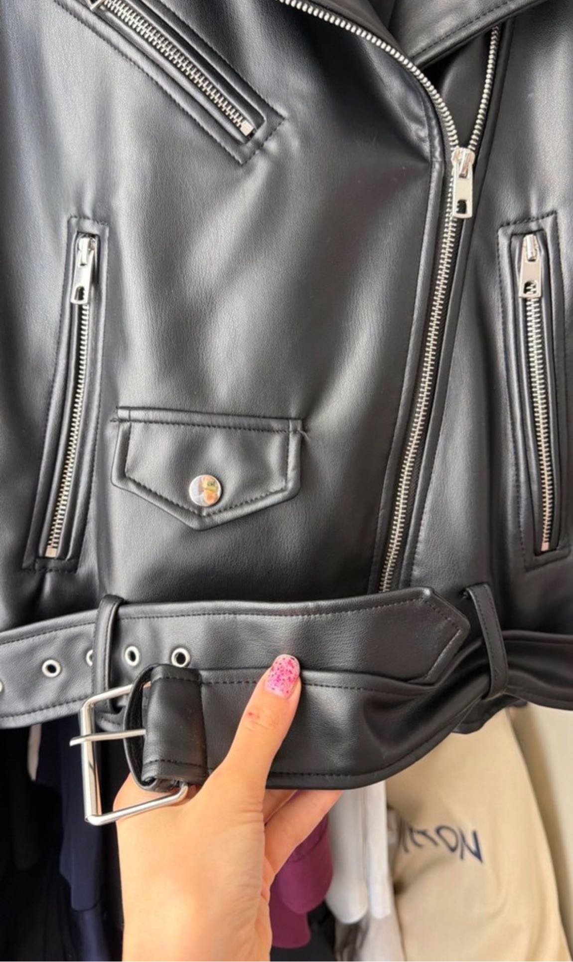 Zara Siyah Deri Biker Ceket — görsel 8/10