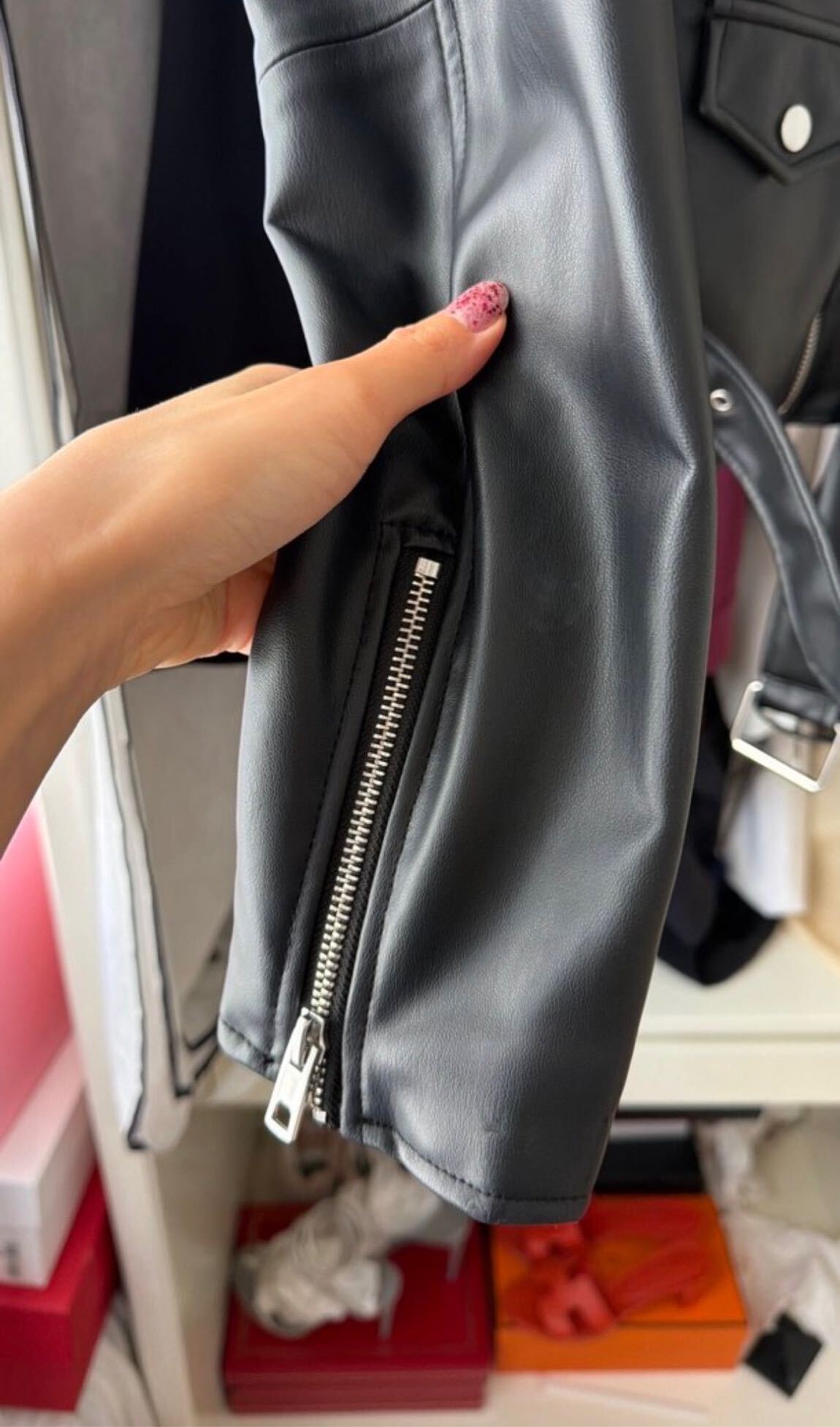 Zara Siyah Deri Biker Ceket — görsel 7/10