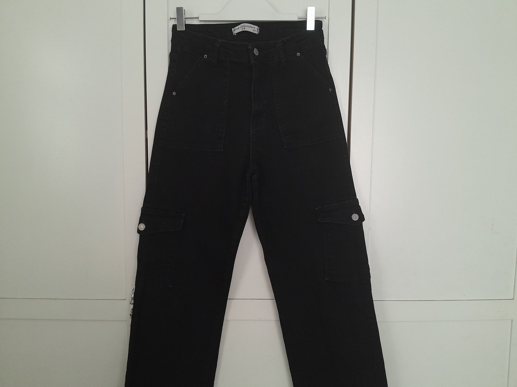Yüksek Bel Siyah Kargo Likralı Jean Pant — görsel 4/8