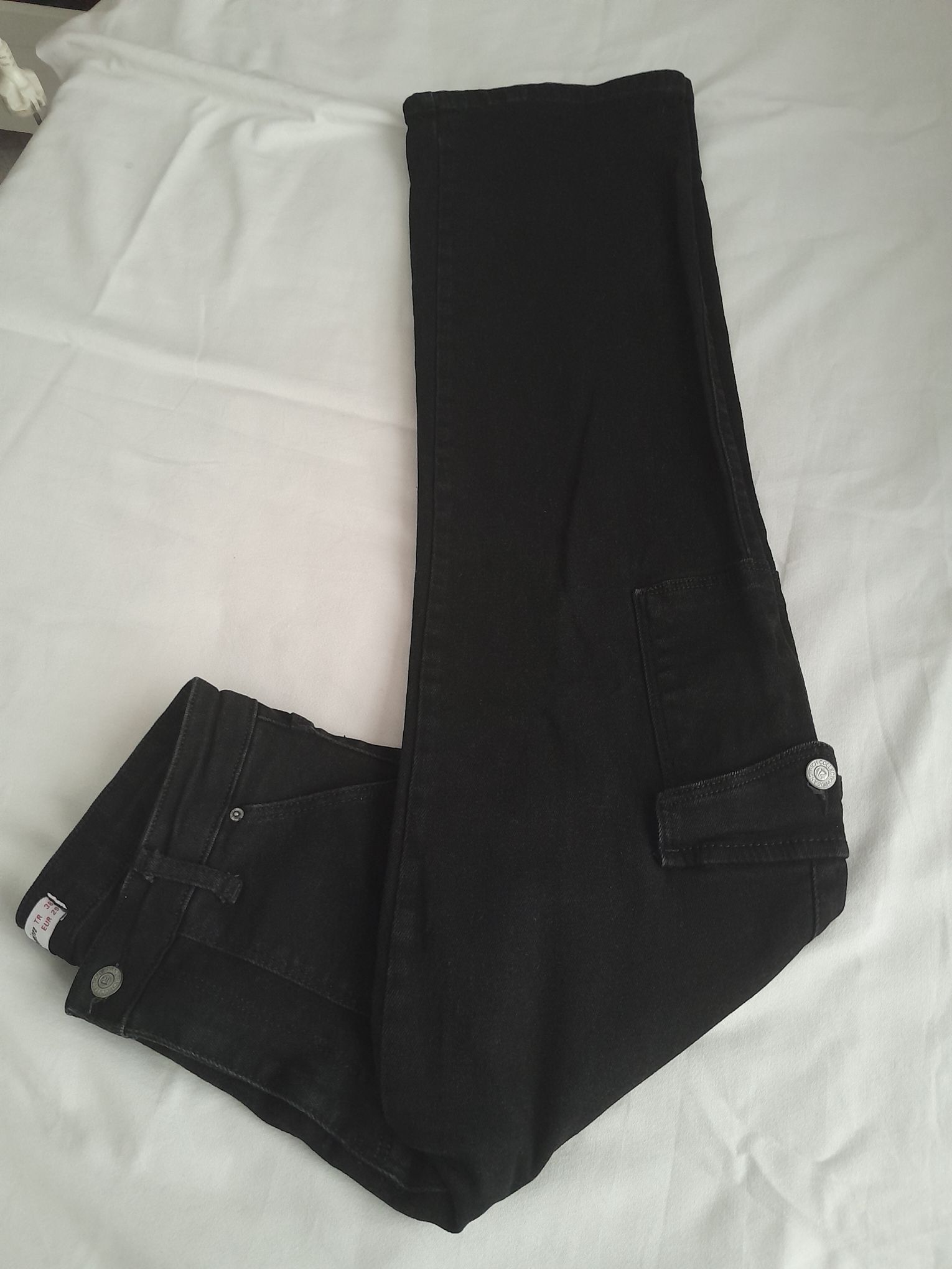 Yüksek Bel Siyah Kargo Likralı Jean Pant — görsel 6/8