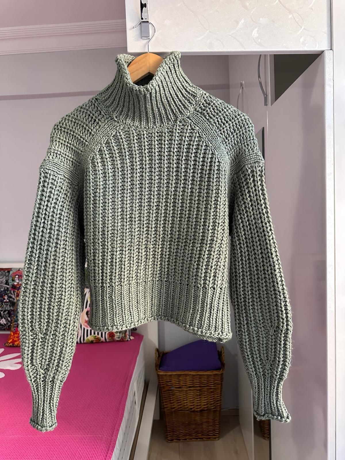 H&M Kalın Örgü Balıkçı Yaka Mint Yeşili — görsel 3/6