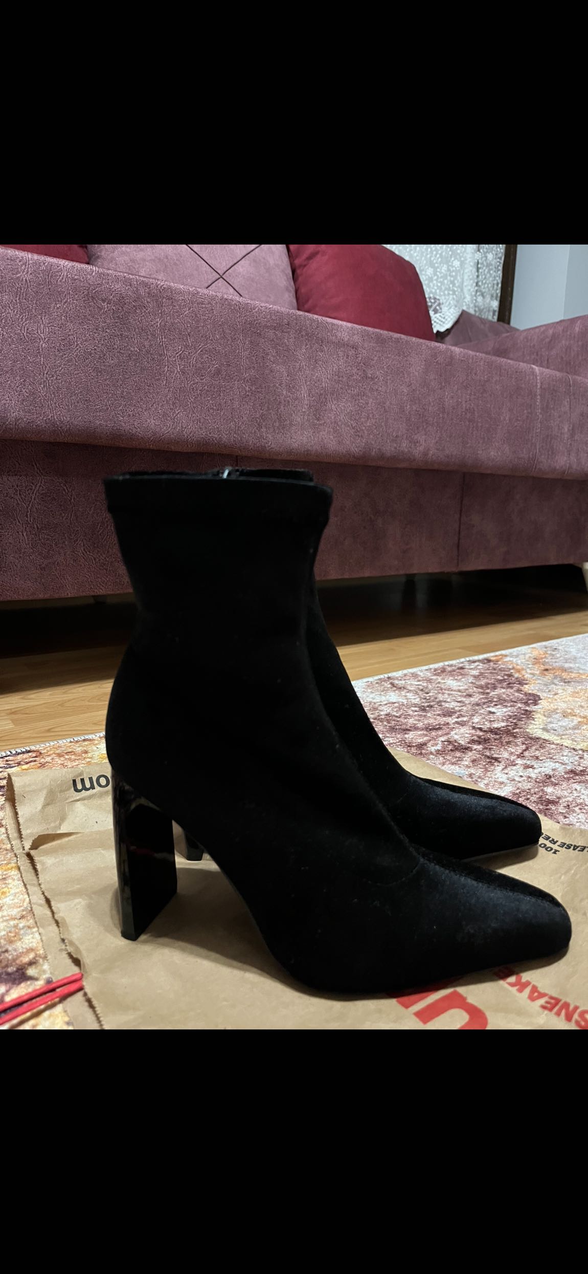 Zara Siyah Kadife Yüksek Topuklu Bot — görsel 5/6