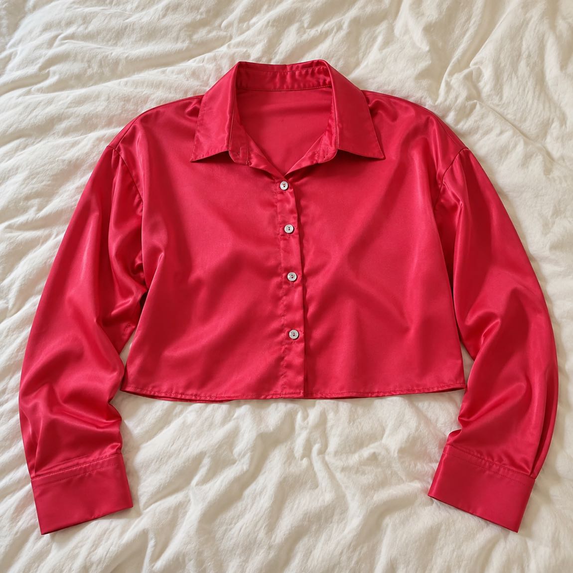 Fușya Saten gömlek crop — görsel 2/2