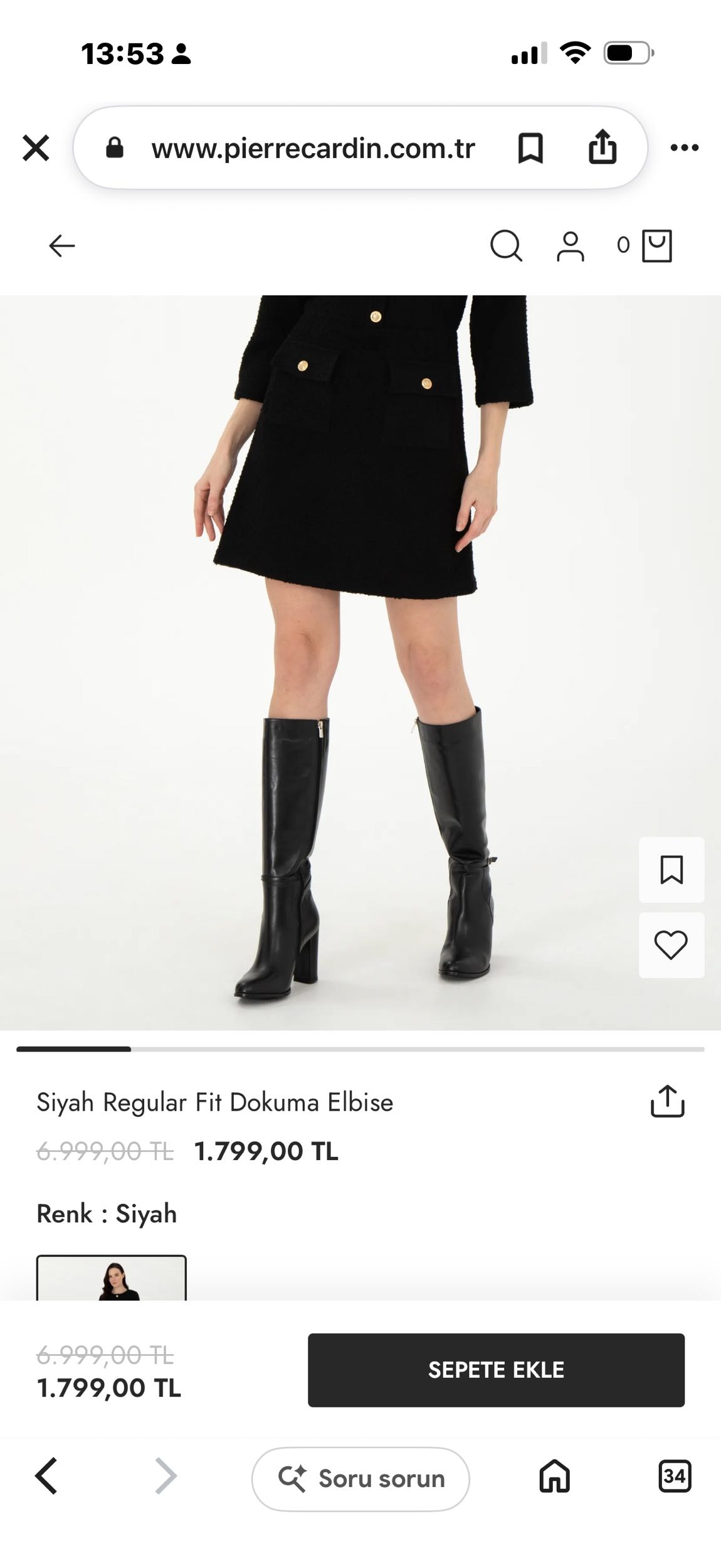 Pierre Cardin Siyah Tüvit Elbise — görsel 4/10