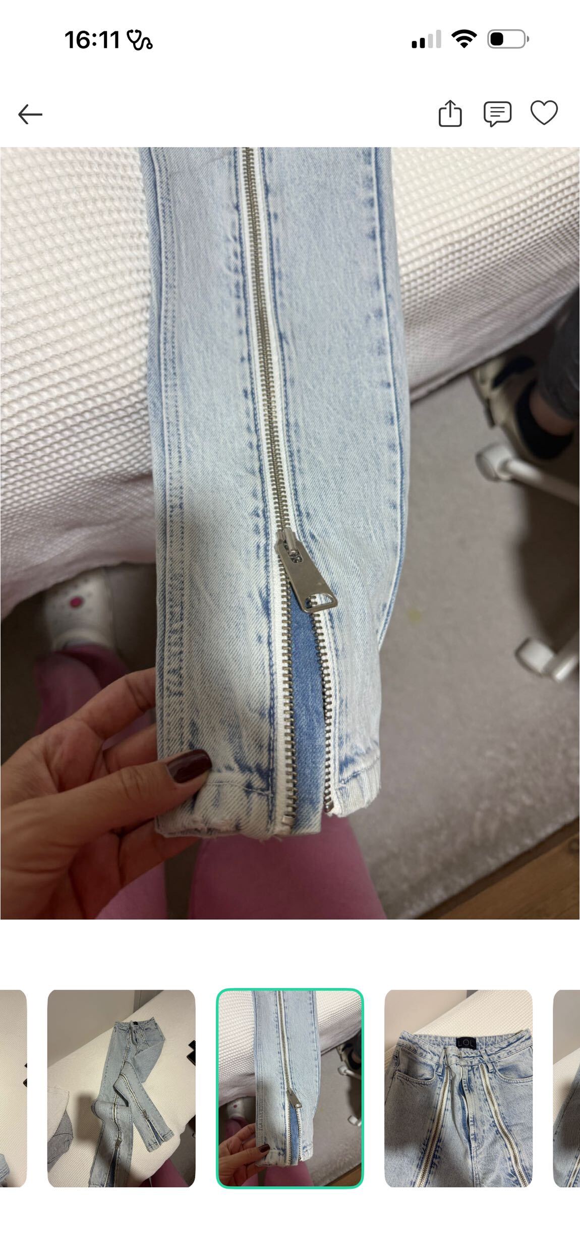 LOL Açık Mavi Fermuarlı Kot Pantolon — görsel 3/5