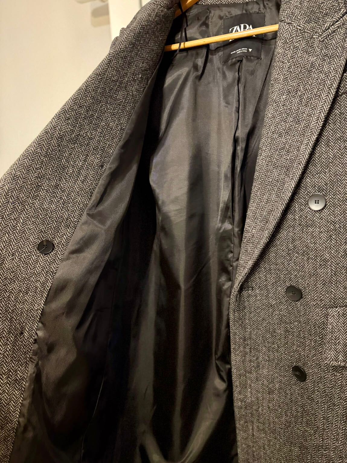 Zara Balıksırtı Desenli Kruvaze Kaban XS — görsel 4/6