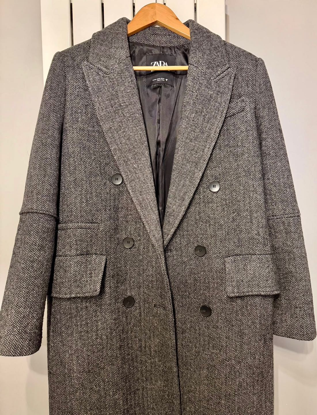 Zara Balıksırtı Desenli Kruvaze Kaban XS — görsel 2/6