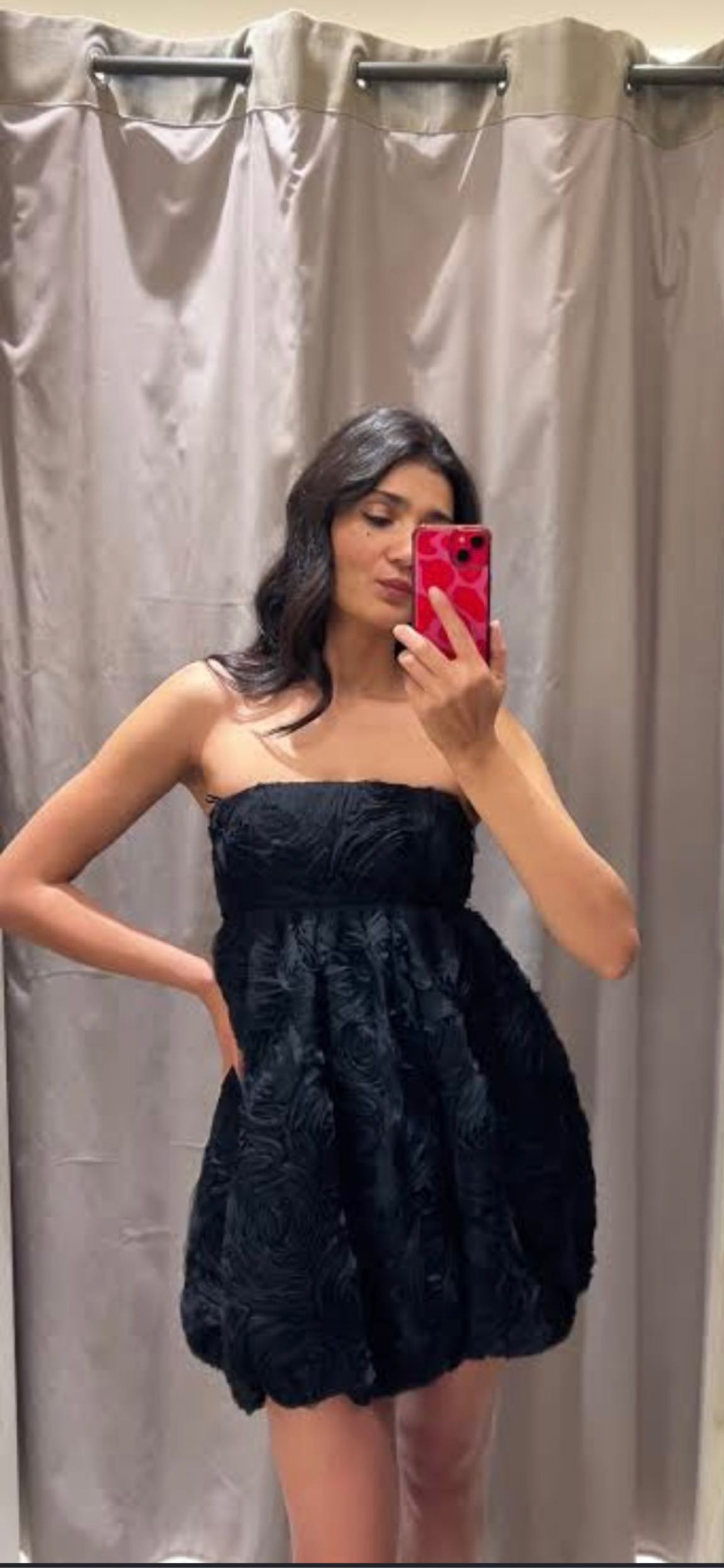 Zara Çiçek Dokulu Siyah Mini Elbise — görsel 3/3
